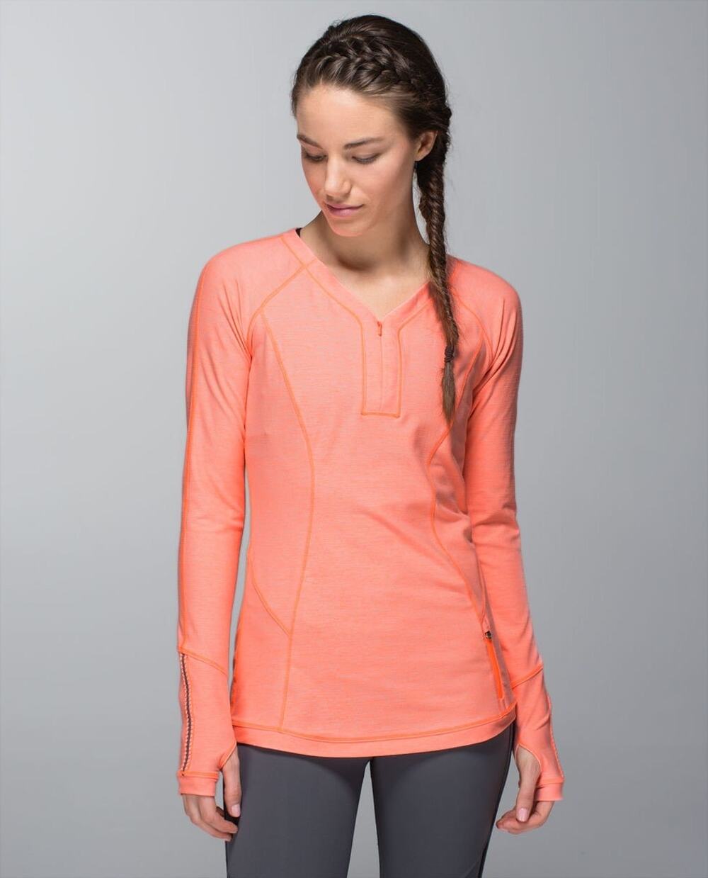 Lululemon Love Some Run Long Sleeve 1/4 zip tee top Light Flare Orange Ruffle